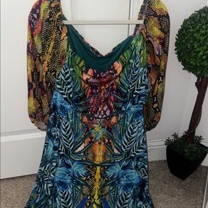 Venus Colorful Patterned Dress with Leaf and Snake Print